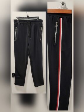 Black Women's Track Joggers with Red & White Side Stripe